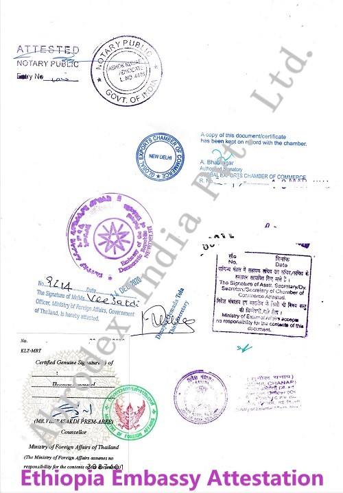 Bill of Lading Attestation from Ethiopia Embassy in India