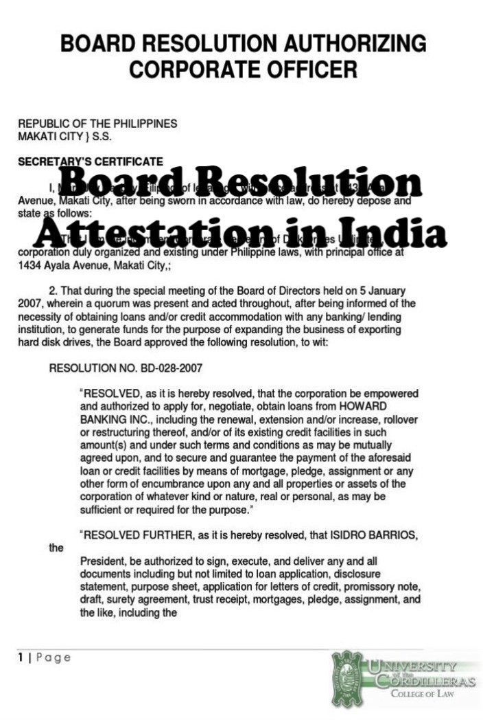 Board Resolution Attestation from United Kingdom Embassy in India