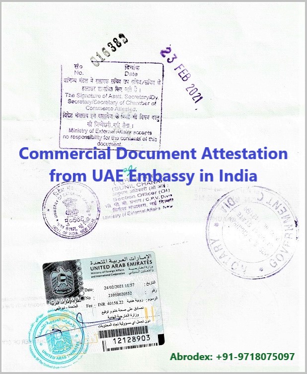 Commercial Document Legalization from United Arab Emirates Embassy in India