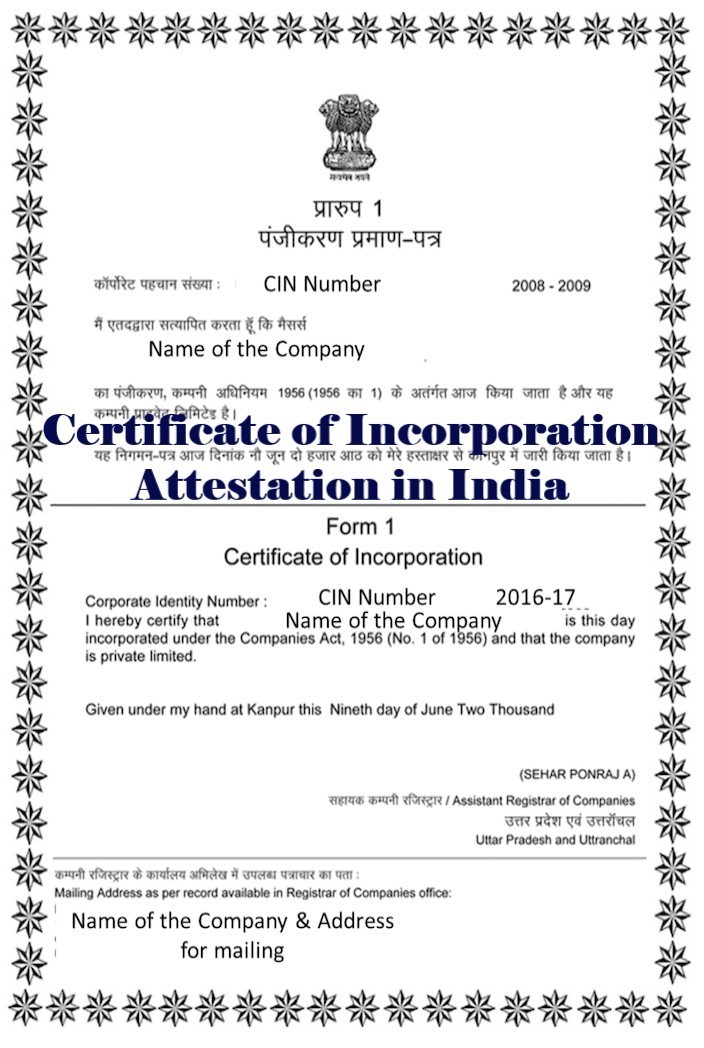 Certificate of Incorporation Attestation from Colombia Embassy in India