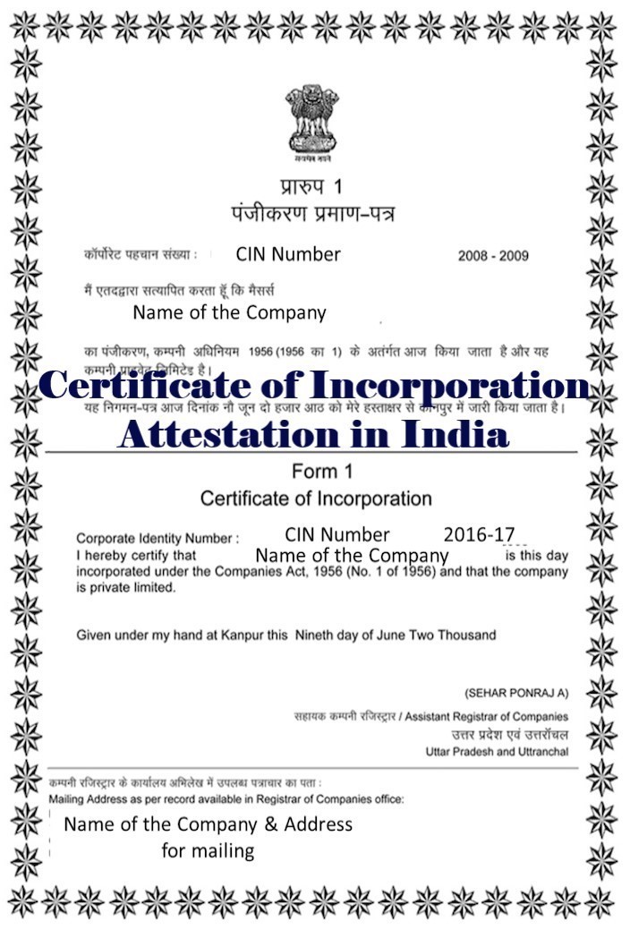 Certificate of Incorporation Attestation from New Zealand Embassy in India