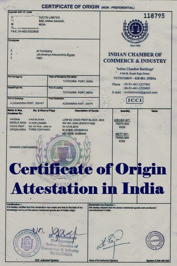 Certificate of Origin Attestation from Bosnia Embassy in India