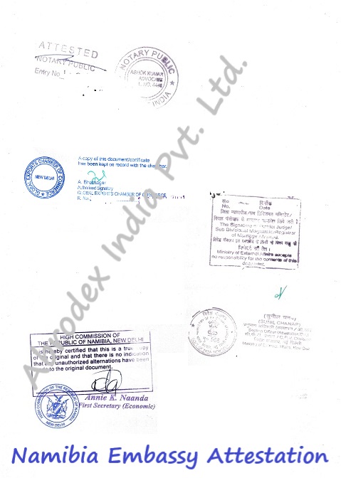 Certificate of Origin Attestation from Namibia Embassy in India