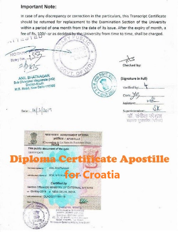 Diploma Certificate Apostille for Croatia