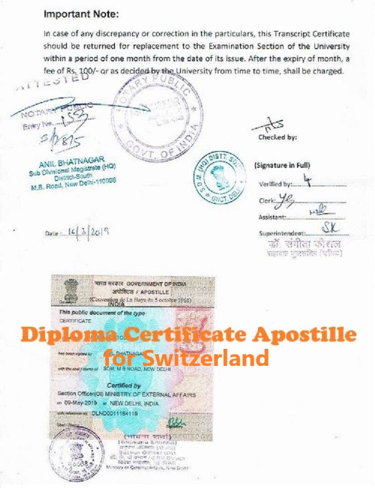 Diploma Certificate Apostille for Switzerland